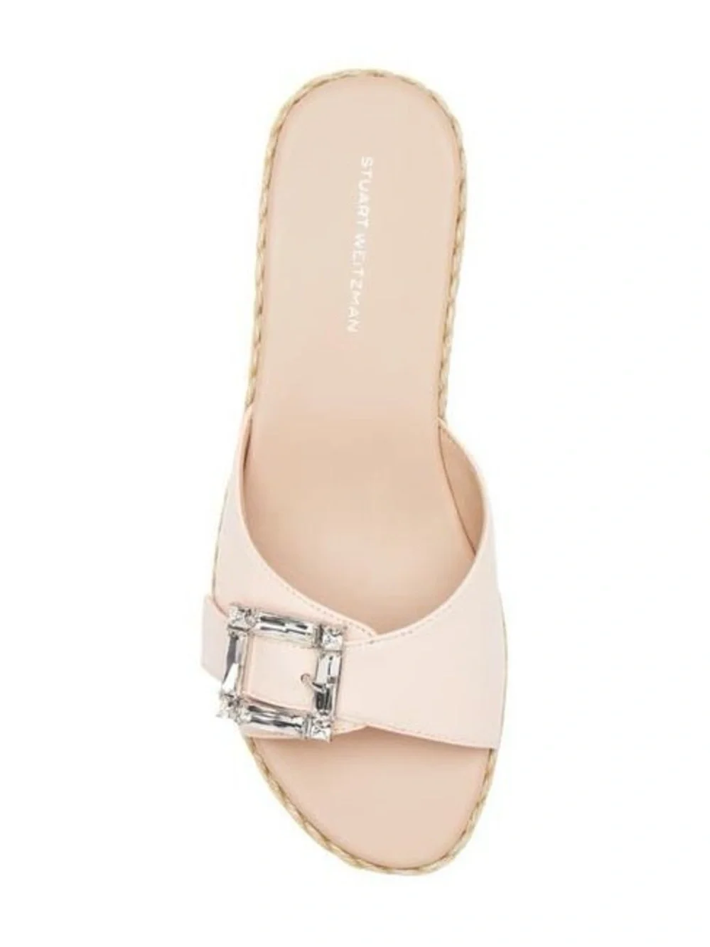 Stuart Weitzman June Crystal Buckle Espadrille Wedge Sandals Blush Pink Resort - Picture 2 of 16